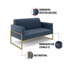 Ver imagem 4 de Sofá Namoradeira com 2 Poltronas Base Industrial Alta Dourado Marisa Suede Azul Marinho D03 - D\'