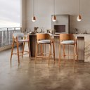 Ver imagem 1 de Kit 6 Banquetas de Madeira Maciça Gaia Estofadas Cinza