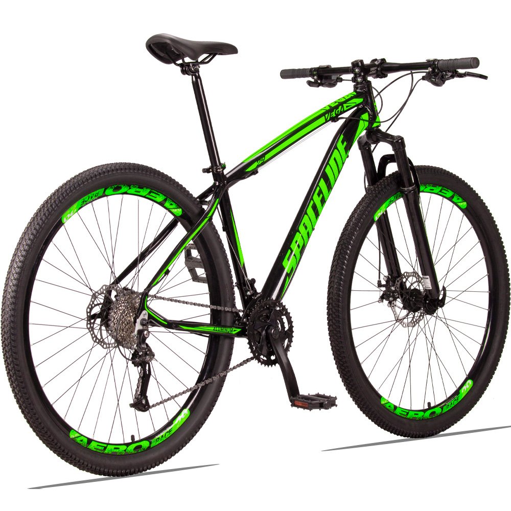 Bicicleta Aro 29 Spaceline Vega 27v Câmbios Importados Freio Hidráulico Preto e Verde Tam: 21 - 2