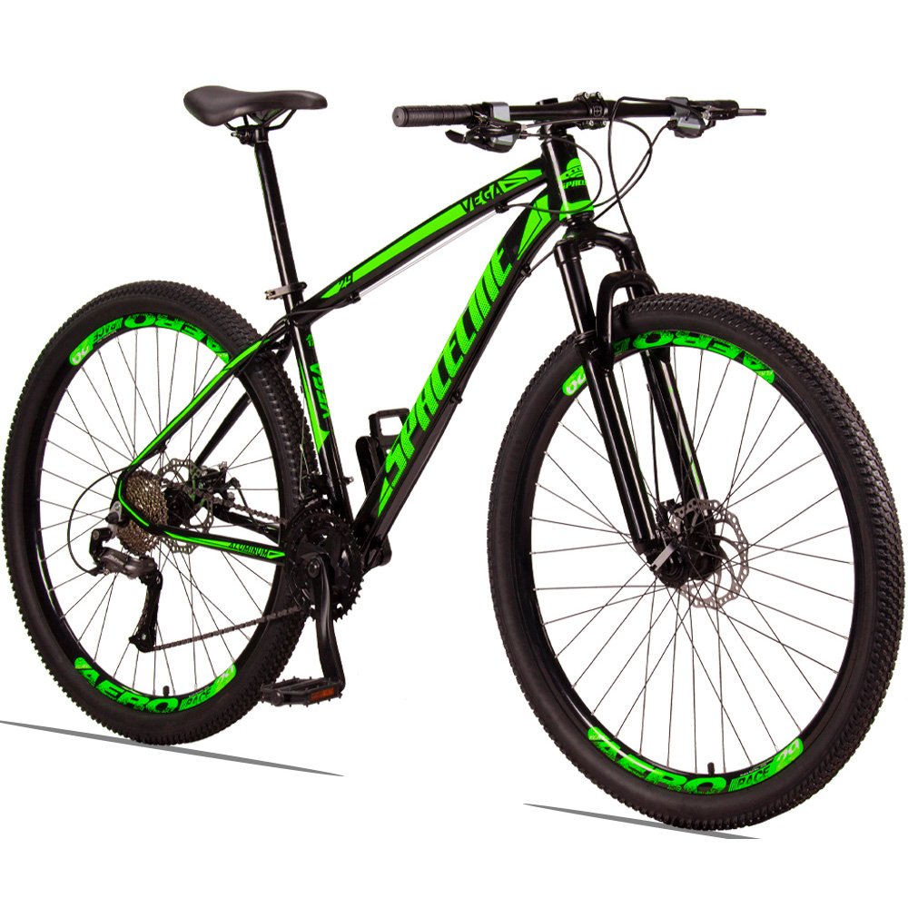 Bicicleta Aro 29 Spaceline Vega 27v Câmbios Importados Freio Hidráulico Preto e Verde Tam: 21 - 3