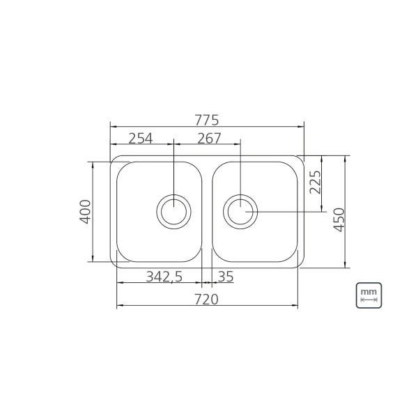 Cuba Tramontina Isis Plus Prime em Aço Inox Alto Brilho 72 x 40 cm com Válvula 94033202 - 2