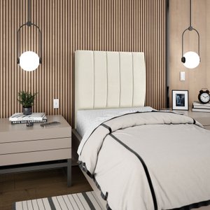 Cabeceira Estofada Cama Box Solteiro Carla 90cm com Frame Suede:bege