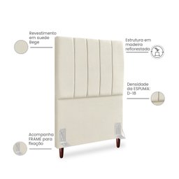 Cabeceira Estofada Cama Box Solteiro Carla 90cm com Frame Suede:bege - 4