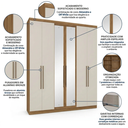 Ver imagem 5 de Guarda-Roupa Casal com Espelho 6 Portas 2 Gavetas 210 x 219cm Presence Marrom Almendra/Off White
