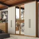 Ver imagem 1 de Guarda-Roupa Casal 6 Portas 2 Gavetas com Espelho e Chave 219x210x47cm Presence Almendra/Off White