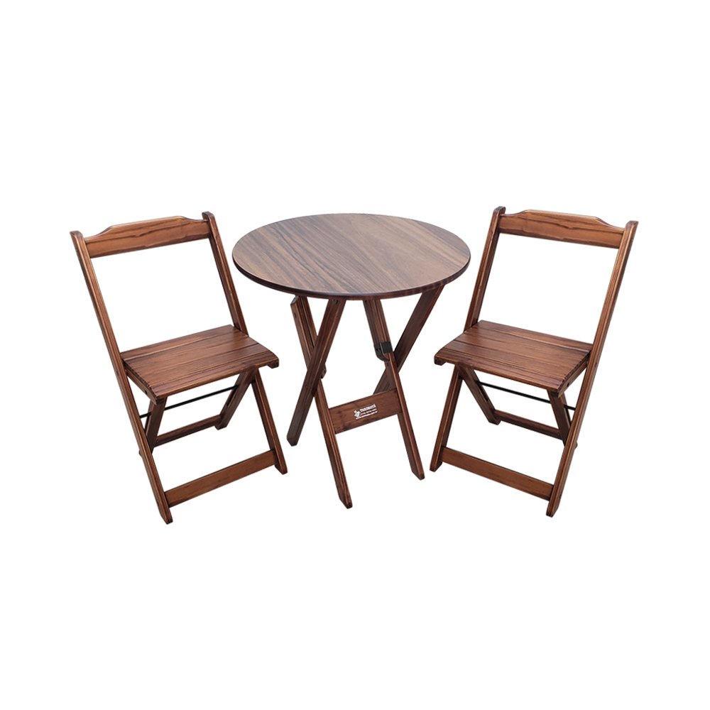 Conjunto Dobrável Mesa de Madeira 70cm Redonda com 2 Cadeiras Imbuia - Tarimatã