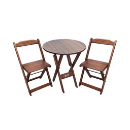 Conjunto Dobrável Mesa de Madeira 70cm Redonda com 2 Cadeiras Imbuia - Tarimatã - 1