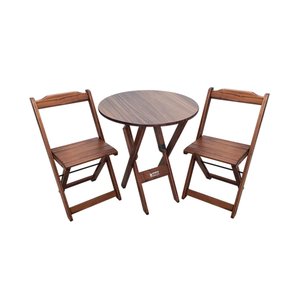 Conjunto Dobrável Mesa de Madeira 70cm Redonda com 2 Cadeiras Imbuia - Tarimatã