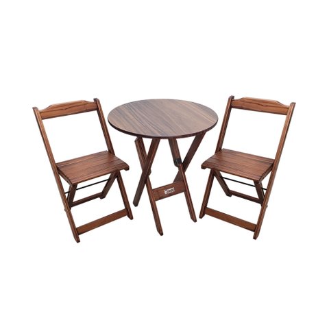 Conjunto Dobrável Mesa de Madeira 70cm Redonda com 2 Cadeiras Imbuia - Tarimatã