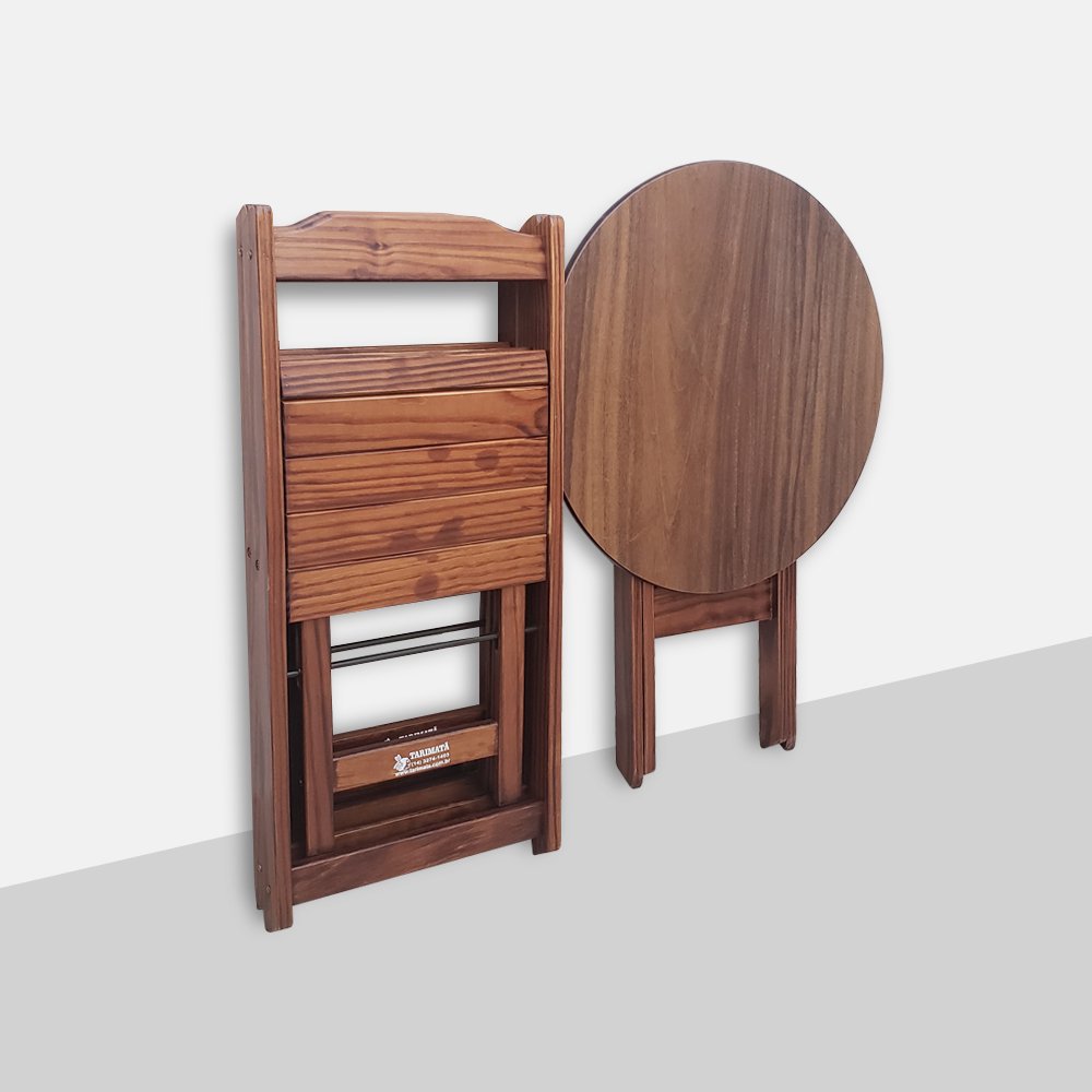 Conjunto Dobrável Mesa De Madeira 70cm Redonda Com 2 Cadeiras Imbuia - Tarimatã - 4