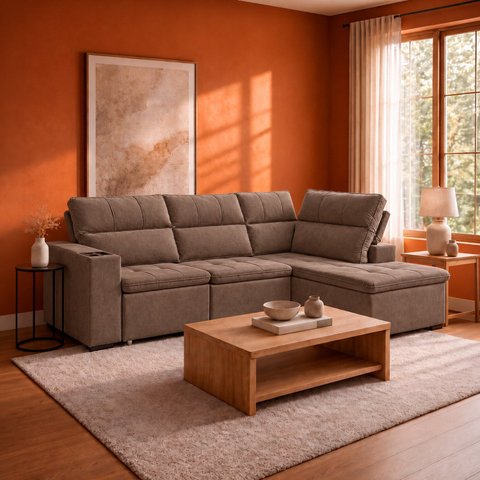 Sofá de Canto Apolo 2,80m com Chaise Direita Retrátil Reclinável