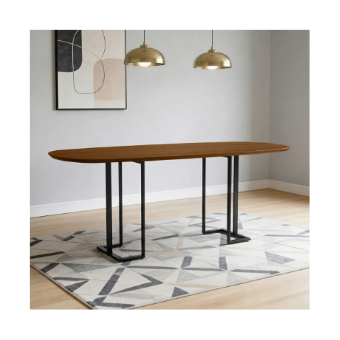 Mesa de Jantar 8 Lugares Retangular Orgânico 200cm Pés Industrial Alina N01 Cinamomo Preto - Lyam de