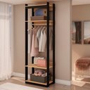Ver imagem 1 de Guarda-Roupa Closet Industrial com Cabideiro Marrom/Freijó/Preto