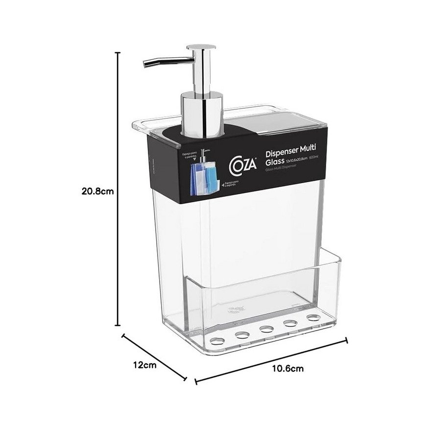 Dispenser para Detergente Multi Glass 600ml Cristal Coza - 4