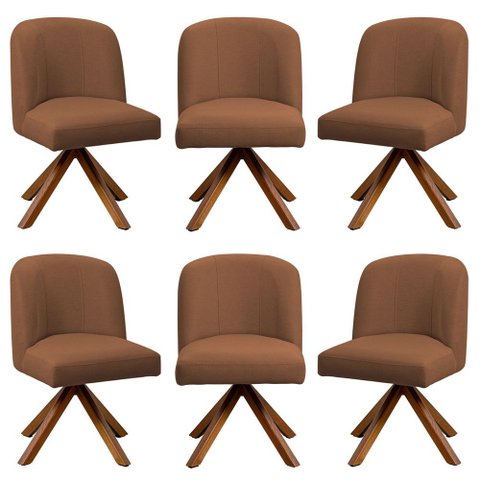 Kit 06 Cadeiras de Jantar Cléo Base Giromad Linho Terracota - Nexta Casa