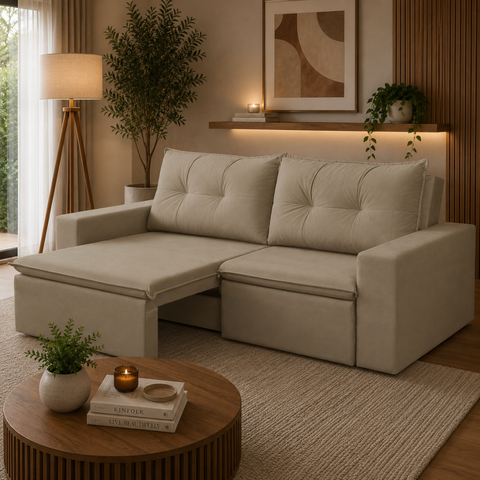 Sofá Retrátil 2 Lugares 1,80m Luma Suede Cappuccino