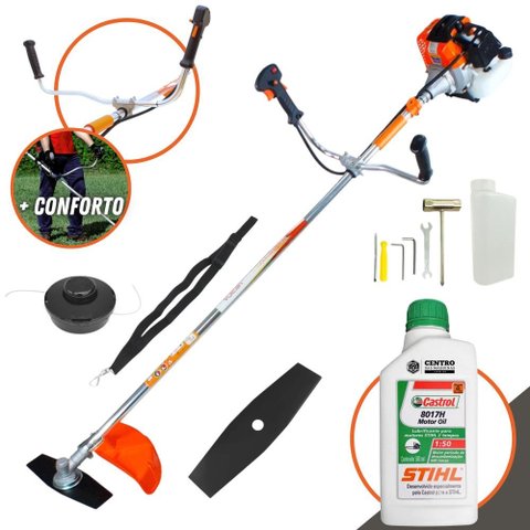 Roçadeira Aparador Cortador de Grama Á Gasolina Vulcan Vr430s 43cc 1,7hp + Óleo Stihl 2t