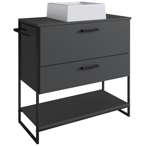 Gabinete e Cuba Banheiro Industrial 80 Cm Pt Gav 1028x94101 Grafite Branco Pp