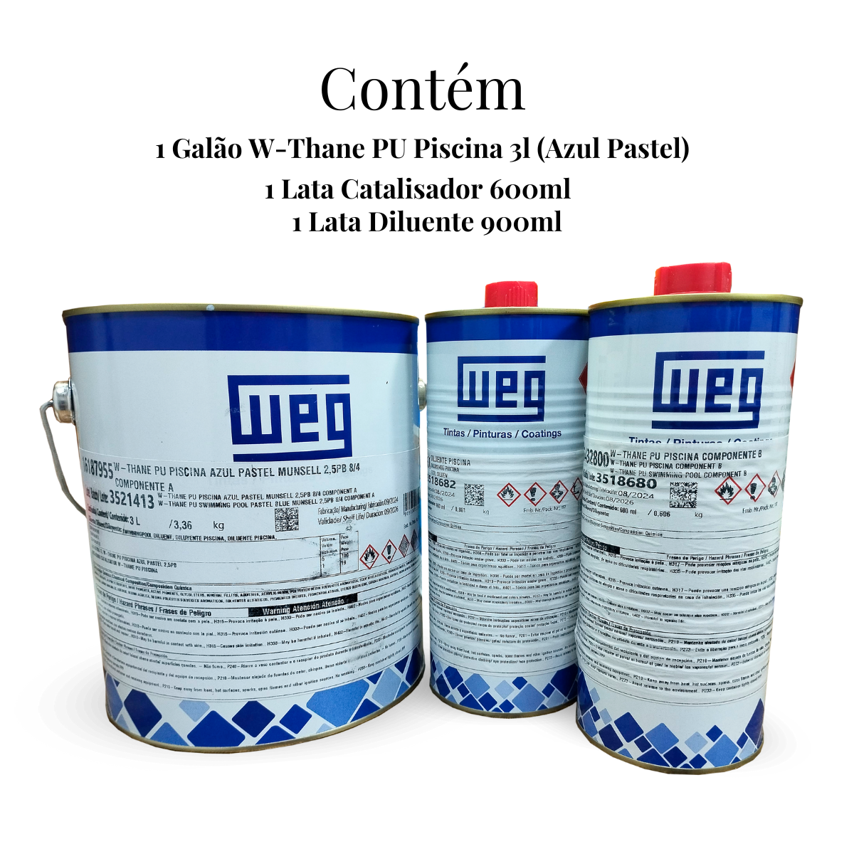 Kit Tinta Piscina Azul Pastel Weg Pu 4,5 Lts Fibra Azulejo