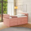 Ver imagem 1 de Cama Solteiro com 04 Gavetas e 01 Porta Funcional de Madeira Maciça - Rosa