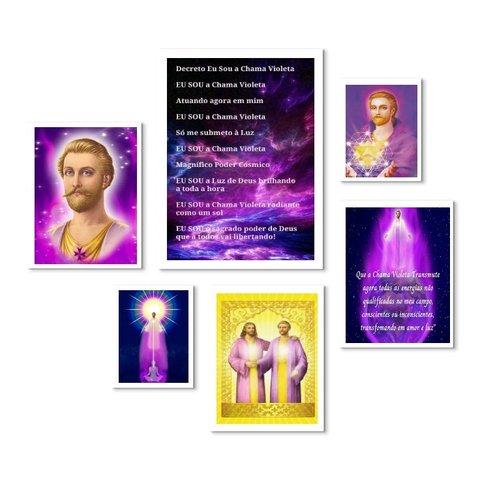 Composição 6 Quadros Saint Germain Chama Violeta:madeira Preta