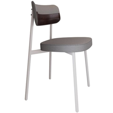 Cadeira Estofada para Sala de Jantar Astrid Branco C01 Linho Cinza Courino Café - Lyam Decor