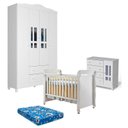 Ver imagem 1 de Quarto de Bebê Ariel 4 Portas e Berço Americano Mirelle Branco Brilho com Colchão Ortobom - Carolina