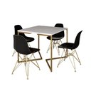 Ver imagem 6 de Mesa Jantar Industrial Quadrada 90Cm Branca Base V Com 4 Cadeiras Pretas Base Dourada Cor: Branco