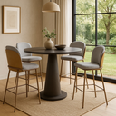 Ver imagem 1 de Kit com 4 Banquetas Cristal com Encosto Estofado e Base em Aço Champanhe – Exclusiva Linho Lincoln C