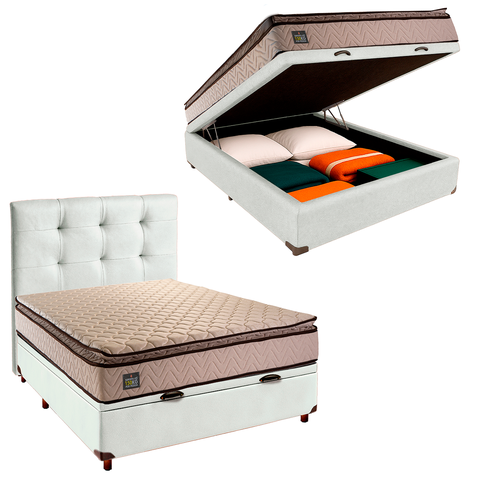 Cama Box Bau com Colchão Casal D45 Belmont Hellen + Cabeceira Branco