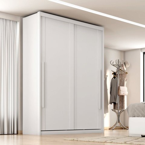 Guarda Roupa Solteiro Splendido 100% MDF 2 Portas de Correr 3 Gavetas Branco/Absoluto