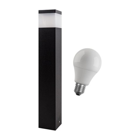 Poste luminária jardim balizador 50cm E27 preto + LED 12W branco frio st222