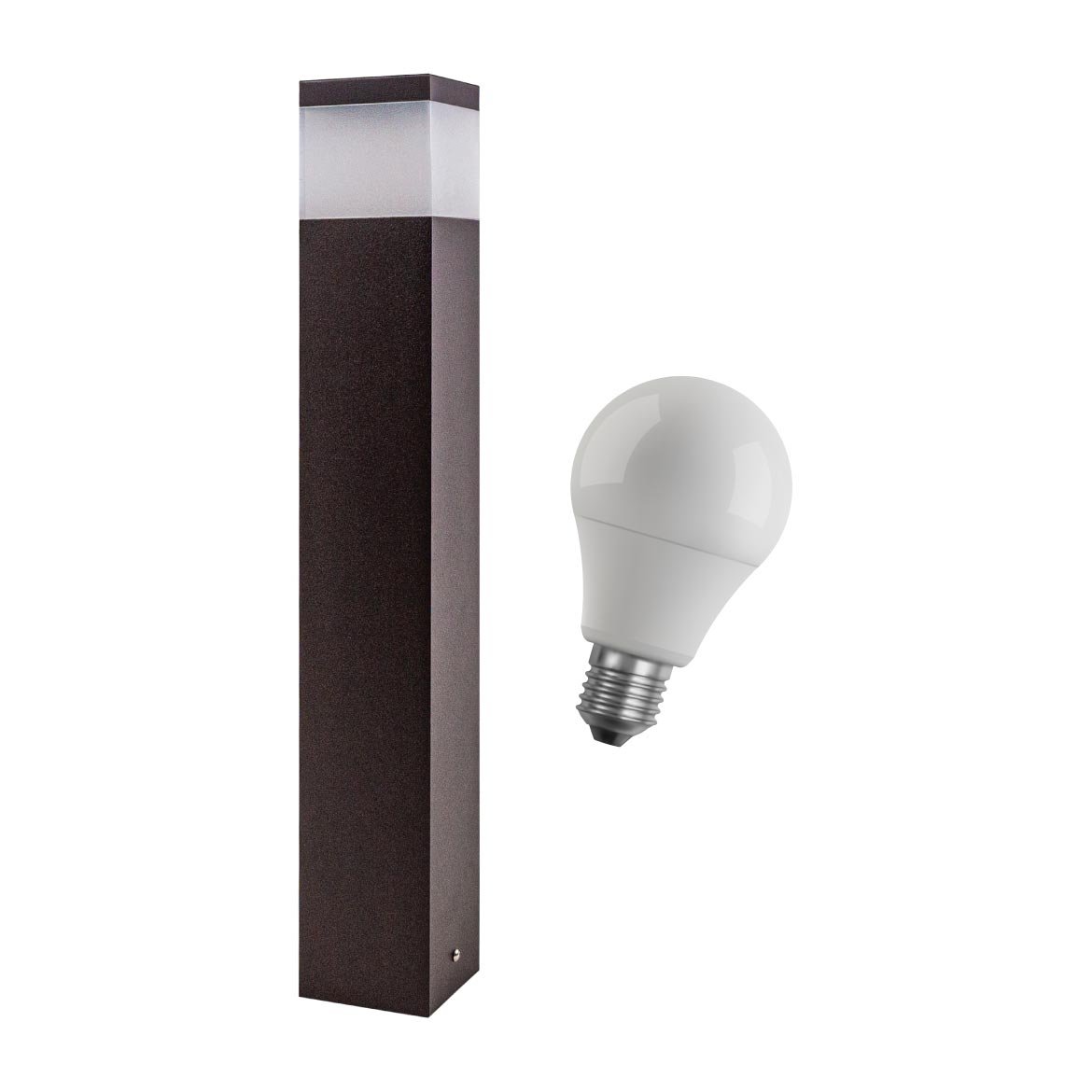Poste luminária jardim balizador 50cm E27 marrom + LED 12W branco frio st222 - 1