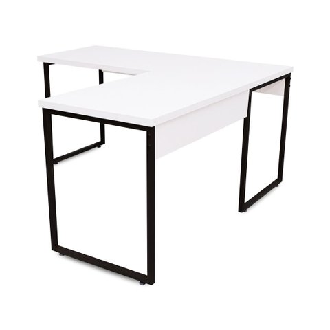 Mesa de Escritório Office Estilo Industrial de Canto 150x150 Branco com Preto