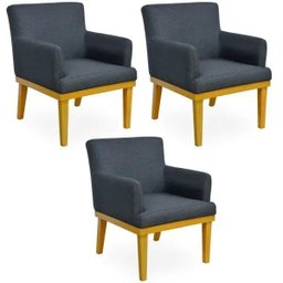 Kit 03 Poltronas Decorativas Para Sala de Estar Beatriz Linho Chumbo - Lyam Decor - 1 Kit 03 Poltronas Decorativas Para Sala de Estar Beatriz Linho Chumbo - Lyam Decor - 1