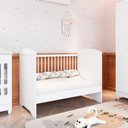 Ver mais imagens de Conjunto Quarto Bebê Berço Americano 3EM1 Eloá Cômoda Infantil 4 Gavetas 1 Porta 100% MDF Branco