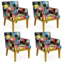 Ver imagem 1 de Kit 04 Poltronas Decorativas Para Sala de Estar Beatriz Patchwork - Lyam Decor