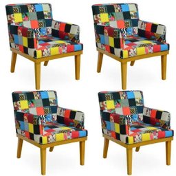 Kit 04 Poltronas Decorativas Para Sala de Estar Beatriz Patchwork - Lyam Decor - 1 Kit 04 Poltronas Decorativas Para Sala de Estar Beatriz Patchwork - Lyam Decor - 1