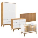 Ver imagem 1 de Quarto de Bebê Unique 3 Portas com Cômoda 6 Gavetas e Painel Ripado com Led Branco Soft Freijó