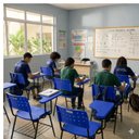 Ver imagem 3 de Cadeira Universitária Prancheta Plástica com Porta Livros - Cor Azul - Realplast - 32019