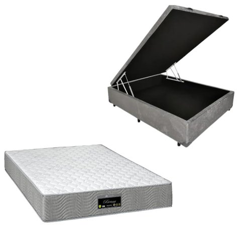 Cama Box Baú Blindada com Colchão Riviera Molas Ensacadas 25cm:suede Cinza/casal