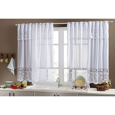 Cortina para Cozinha em Renda 2,50 X 1,20 M - Tulipas Branca Arte & Tear Cortina de Cozinha em Renda