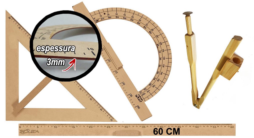 Kit Geométrico do Professor Mdf Com Régua 60 cm 1 Compasso Para Quadro Branco 40 cm 1 Transferidor 1