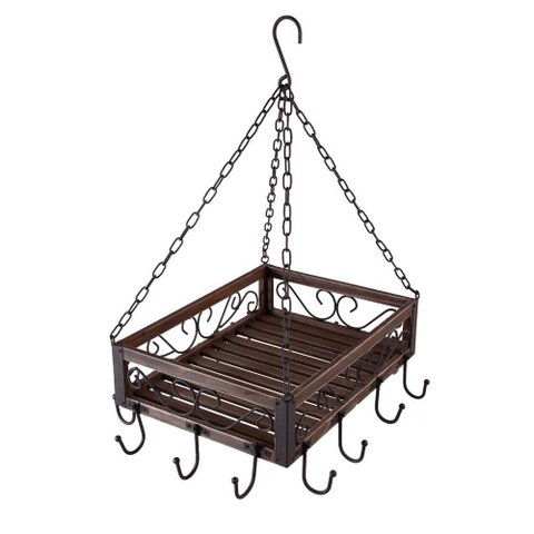 Cesto Pendente Decorativo Vazado Ganchos Pendurador Casa