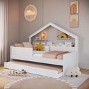 Ver imagem 1 de Cama Infantil com Cama Auxiliar e Casinha Livreiro 106cm x 200,3cm Proteção Lateral e Cantos