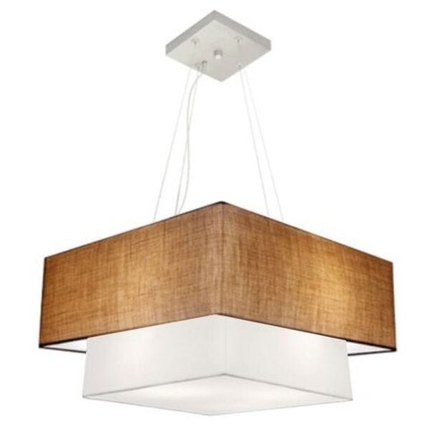 Lustre Pendente Quadrado Duplo Md-4066 Cupula Tec 25/50x35cm Palha-Branco