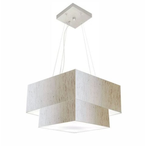 Lustre Pendente Quadrado Duplo Md-4157 Cupula Tec 25/40x35cm Linho Bege
