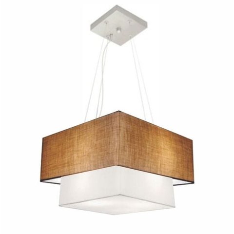 Lustre Pendente Quadrado Duplo Md-4157 Cupula Tec 25/40x35cm Palha-Branco