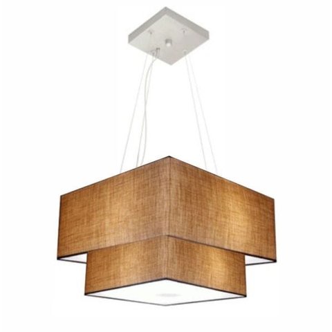 Lustre Pendente Quadrado Duplo Md-4157 Cupula Tec 25/40x35cm Palha