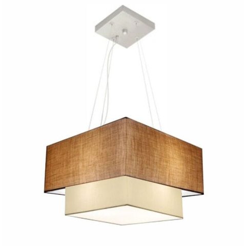 Lustre Pendente Quadrado Duplo Md-4157 Cupula Tec 25/40x35cm Palha-Bege